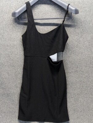 Sopie Rue Side Cut Out Mini Dress NWT Size Small Black Rib Knit  Asymmetrical | eBay