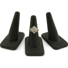 3 Ring Finger Jewelry Showcase Display Black Rubber