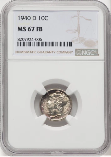 1940-D MERCURY DIME NGC MS67 FB