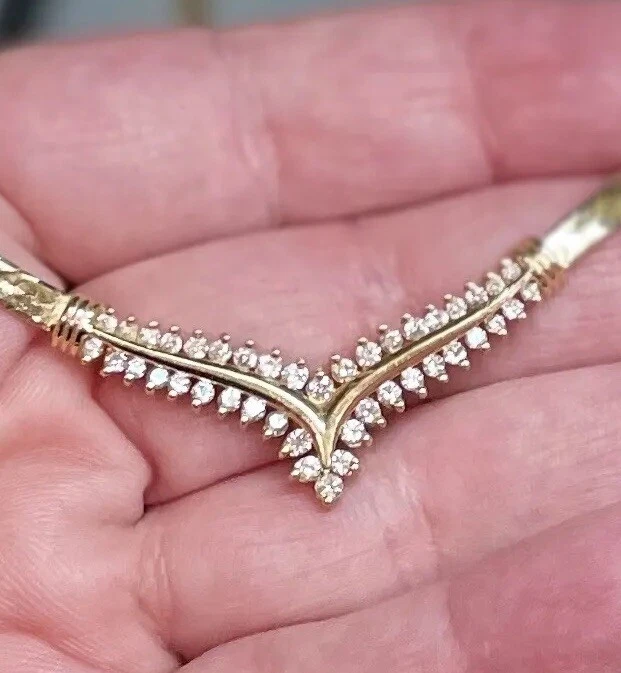 ОЖЕРЕЛЬЕ В ЕЛОЧКУ ИЗ ЧИСТОГО ЖЕЛТОГО ЗОЛОТА 14 КАРАТ С 45 БРИЛЛИАНТАМИ длина 16 дюймов, 15 граммов