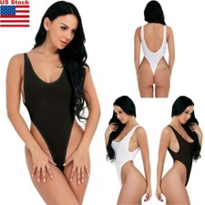 Women One Piece Bodysuit High-cut Bikini Thong Leotard Tops Swimwear Jumpsuit