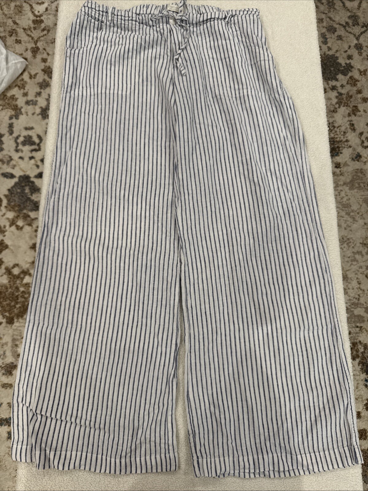 Just Living White And Blue Stripe Wide Leg Pocket Pants L