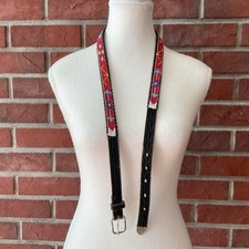 Handmade Belt Black Leather Multi Color Beaded Size 35 -39 NEW