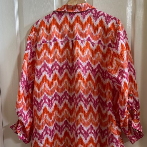 CHICO'S Womens Multicolor Linen Tunic Long Sleeve No Iron Shirt Dress SZ3/US XL - Picture 3 of 7