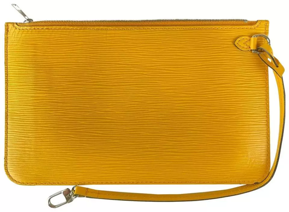 Louis Vuitton Yellow EPI Leather Neverfull Pochette Wristlet Pouch Bag 39LVL1125