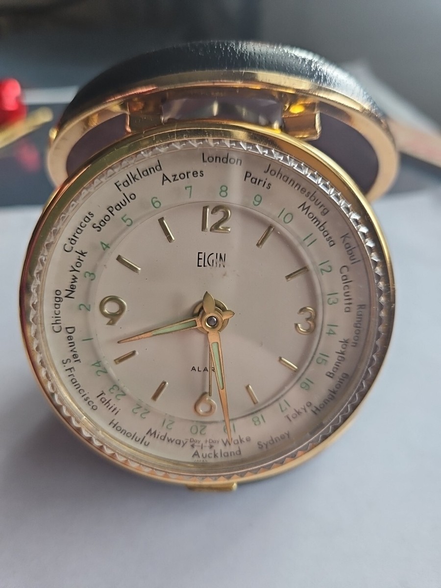 VERY RARE VINTAGE ELGIN WORLD CLOCK TIME PIECE JAPAN WORKING VERY RARE VINTAGE ELGIN WORLD CLOCK TIME PIECE JAPAN WORKING