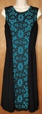 Anne Klein Dress Size 6 Black Slinky Silky Black Lace Over Baby Blue Slimming 