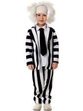 Kids Beetlejuice 2 Master Cosplay Costume Black White Striped Uniform Wig