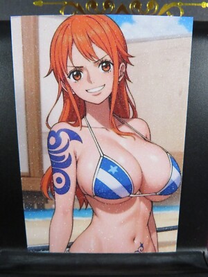 Nami One Piece OP Art Card Glitter Anime Waifu CCG Collectible NM