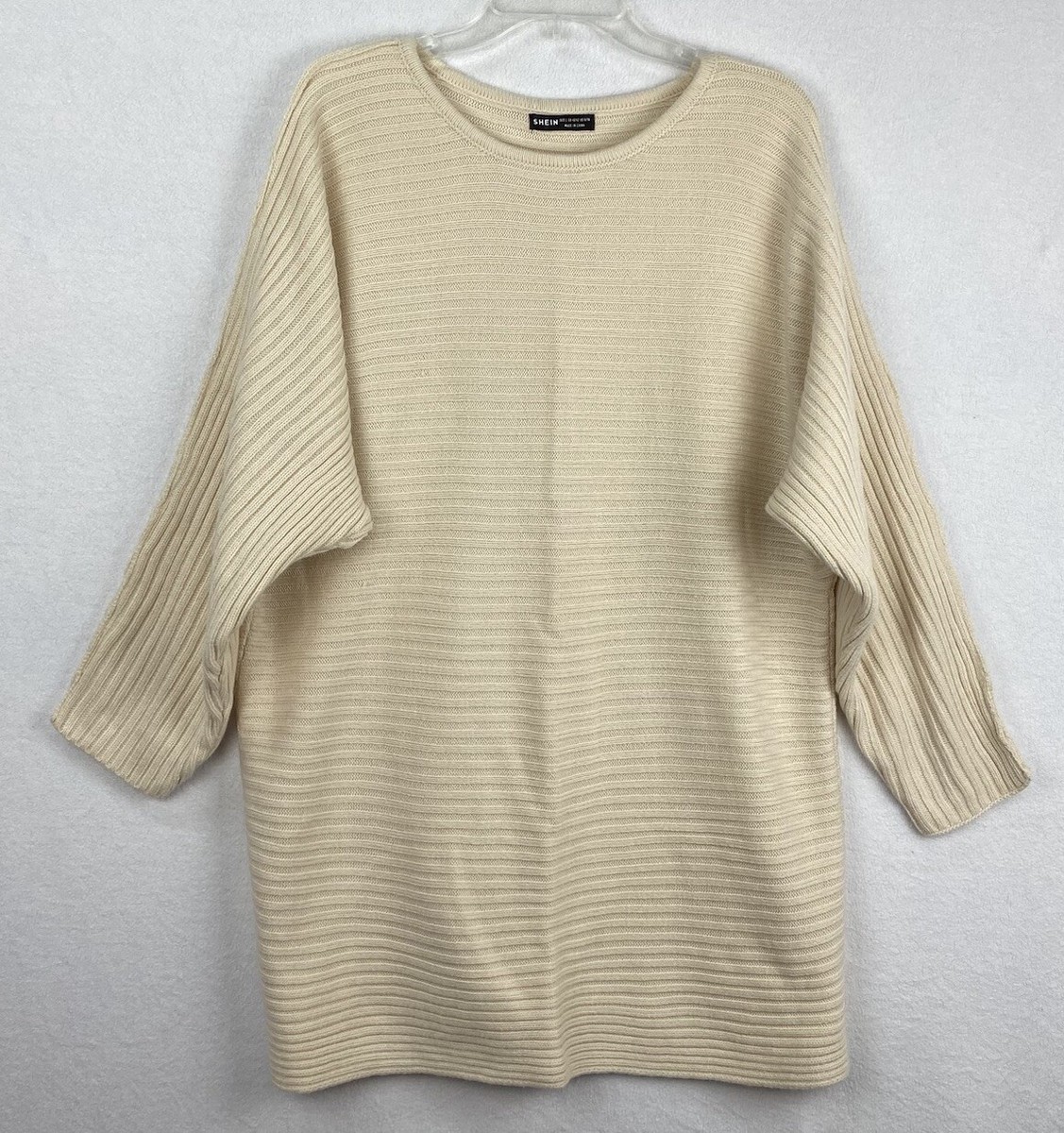 Shein Cream Oversized Women L Ribbed Knit Long Dolman Sleeve