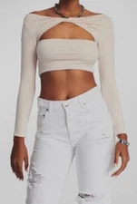 $145 Ser.O.Ya Women's Beige Solid Artemis Cut-Out Twist Top Size Medium