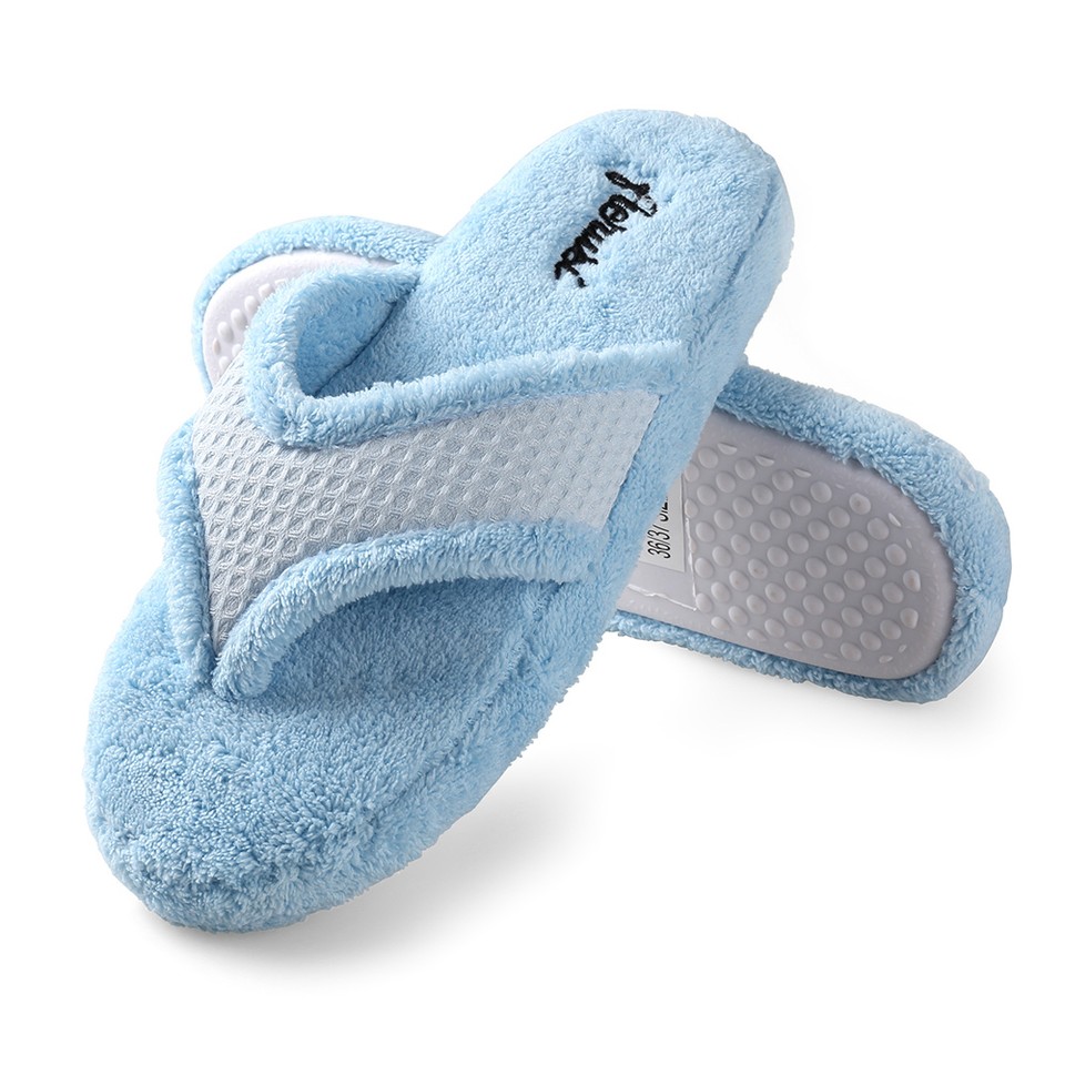 Aerusi Women Slippers Fleece Soft Flip Flops Spa Bedroom Indoor House ...