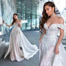 Luxury Mermaid Wedding Dresses Lace Appliques Off Shoulder Sequined Bridal Gowns