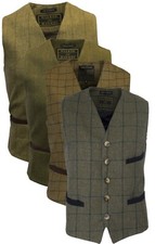 Walker and Hawkes Mens Tweed Check Waistcoat FORMAL Teflon Dress Gilet Sage Gree