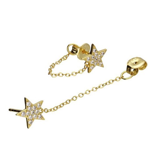 Boucles D'oreilles Pendantes Thierry Mugler - Étoile Plaquée Or Avec Zirconium Blanc - Neuves Avec étiquettes