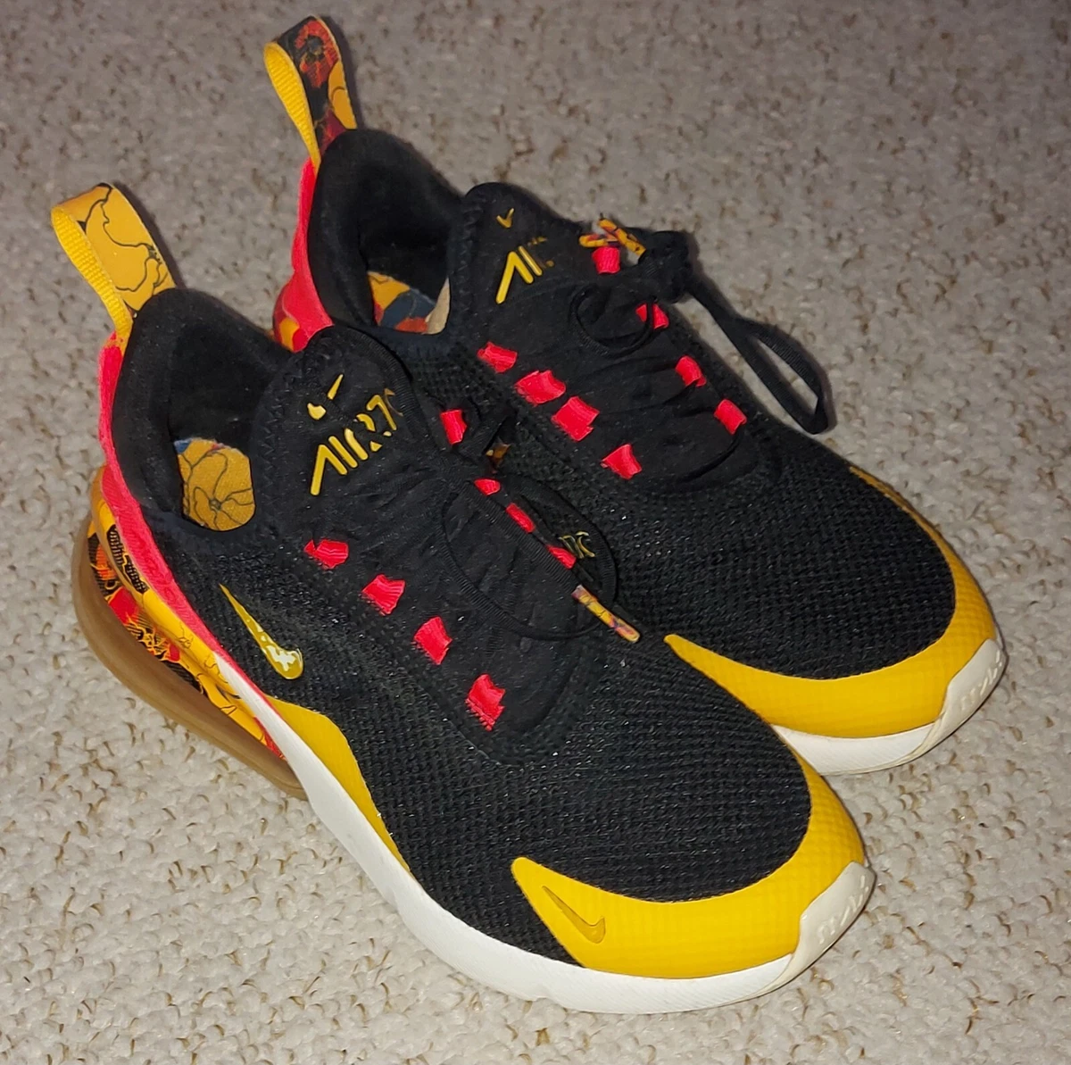 Nike Air Max 270 Floral Black Crimson Gold AR0499 005 Used Bright