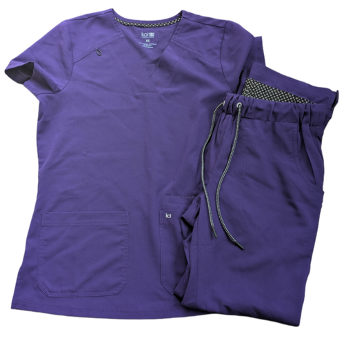 KOI NEXT GEN Medical Scrub Set Women's Size XS Petite Dark Purple Top & Pants