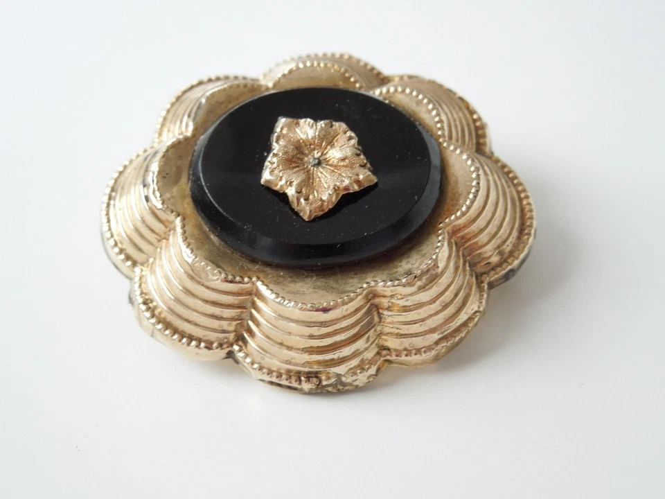 Antico Spilla Onice ? Placcato in oro 9,4 G/3,8 X 3,3 CM - Immagine 2 di 4