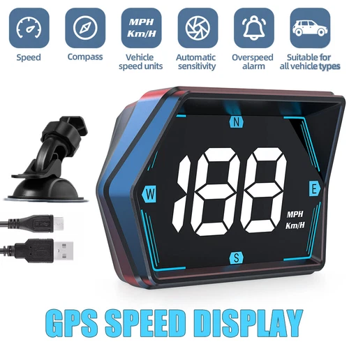 Digital Speedometer Universal GPS Car HUD Head Up Display MPH Overspeed Alarm US