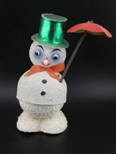 Vintage Christmas Putz Mica Cardboard Snowman Candy Container West Germany