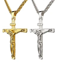Men Stainless Steel Jesus Christ Crucifix Cross Pendant Chain Necklace