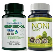 Hemp Seed Oil Supports Skin Nails Joints & Noni Fat Burn Weight Loss Supplements