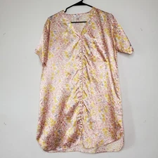 Vintage Vanity Fair Pajama Shirt Size M Satin Floral Butterfly Silky Sleepwear