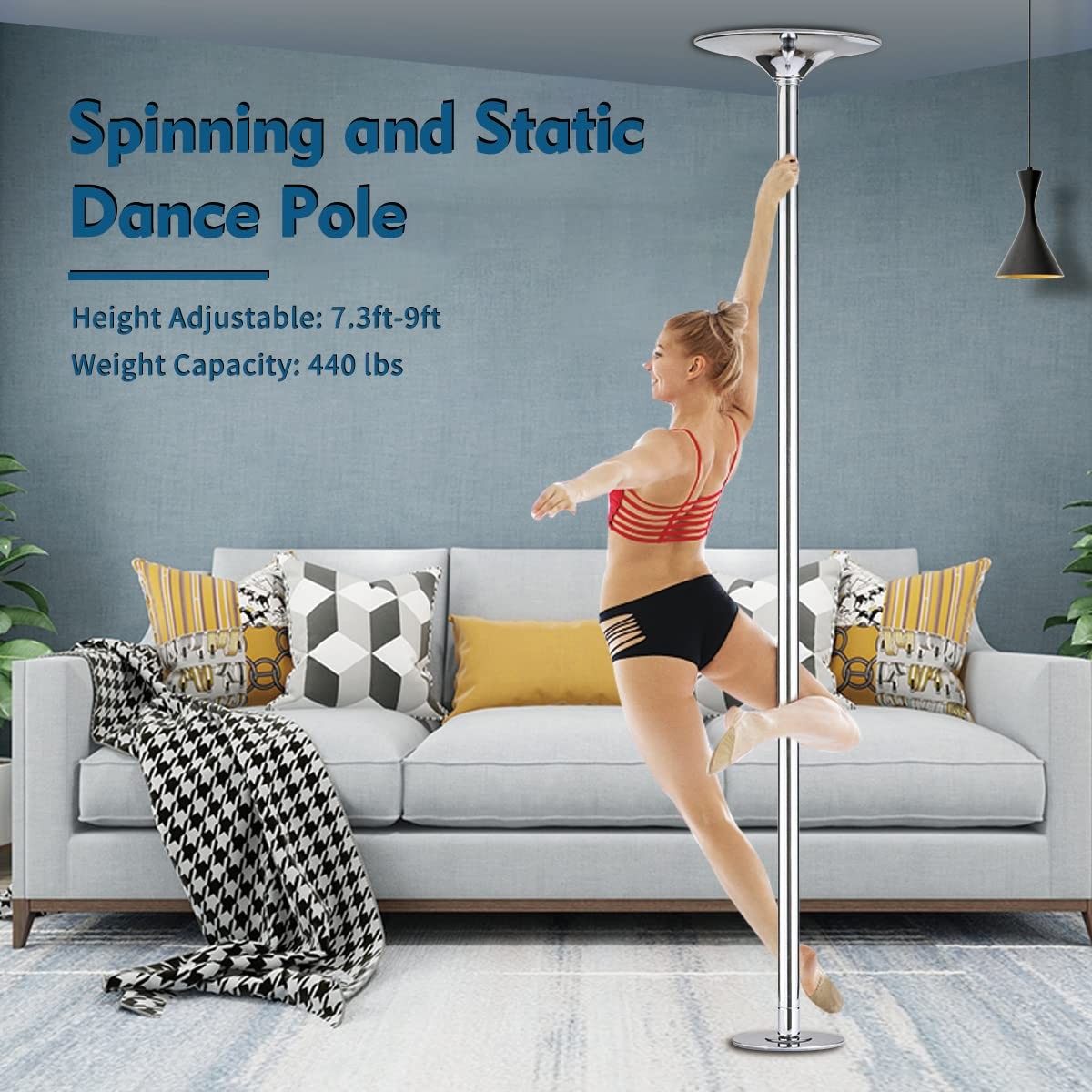 UMEKEN 45mm Spinning Static Dance Pole Portable Removable Adjustable Dancing Pol