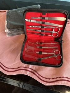 Manicure & Pedicure Tool Kit w/ Travel Case, Metal Manual Set Silver/Red/Black