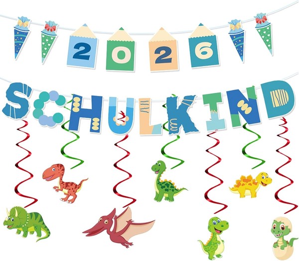 Einschulung Deko Dino Schulkind 2026 Girlande SchultüTe Pastell Junge MäDchen-image