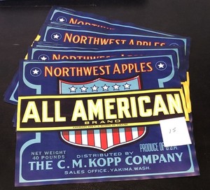 All American Brand NOS Apple Crate Labels - Wholesale lot - 15 Labels