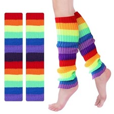Rainbow Leg Warmers 80s Women, Cute Neon Leg Warmers for Girls, Ribbed Knit