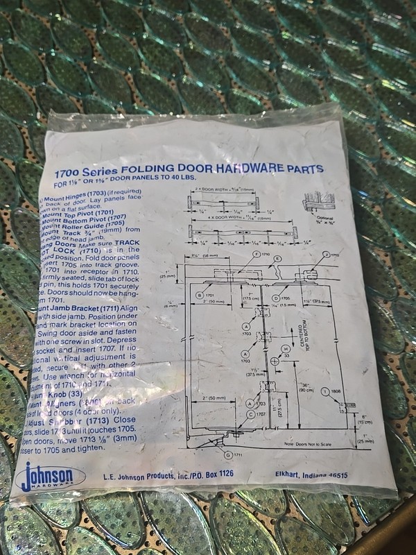 Johnson Hardware 1700 Series Folding Door Hardware Parts For 1-1/8 Or 1-3/8"