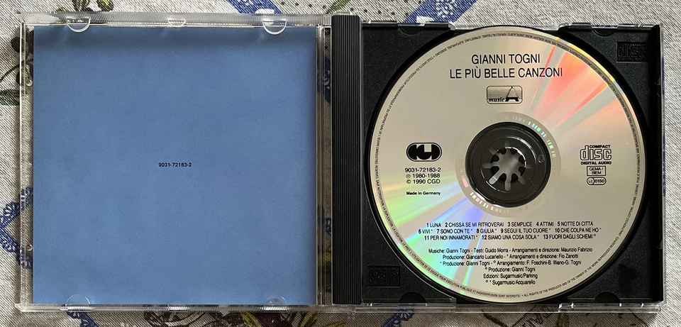 GIANNI TOGNI CD LE PIU' BELLE CANZONI CGD 9031 72183-2 EUROPE - Immagine 3 di 3