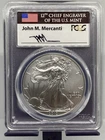 2012-W JOHN MERCANTI SIGN BURNISHED AMERICAN SILVER EAGLE, PCGS SP70.