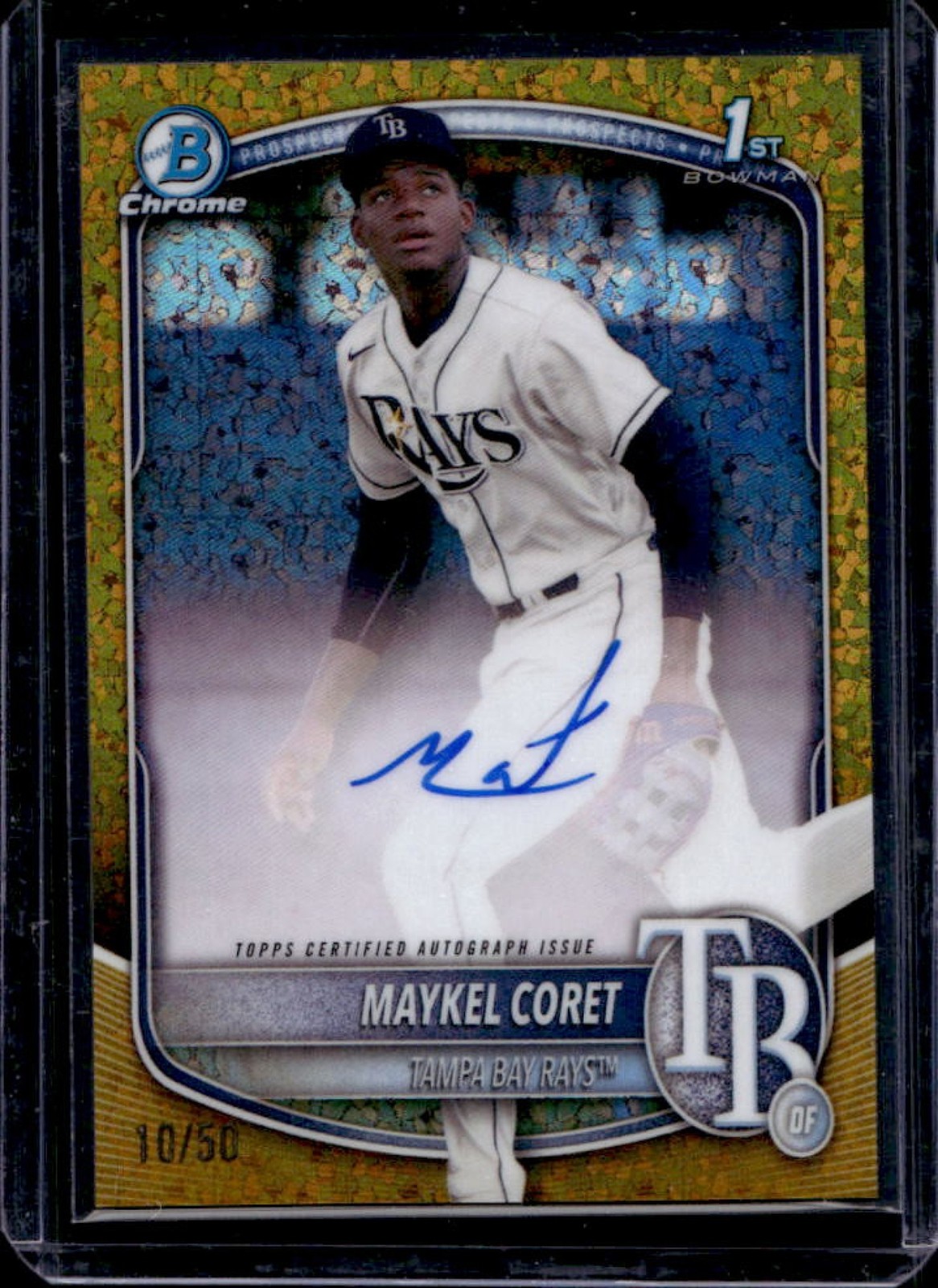 2025 Bowman Chrome Maykel Coret Auto Gold Mini Diamonds Refractor 1st #/50 Rays