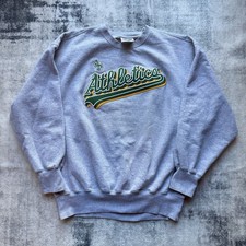 VTG Y2K Majestic Oakland Athletics Spellout A  s Grey Crewneck Sweatshirt Sz XL