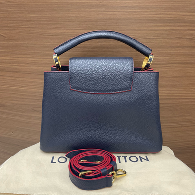 Authentic Louis Vuitton Capucines BB Bag in Navy Blue Leather Gold