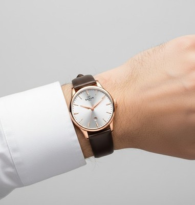 SR-Time Dresswatch Herrenuhr aus Edelstahl Rose mit Lederarmband Quarz WD 5ATM