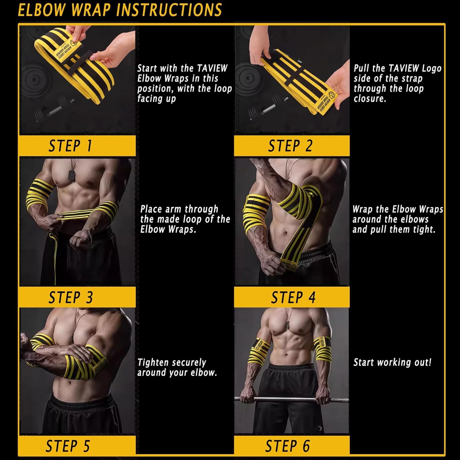 TAVIEW Elbow Wraps for Weightlifting (1 Pair), 47" elbow wraps Pair) 