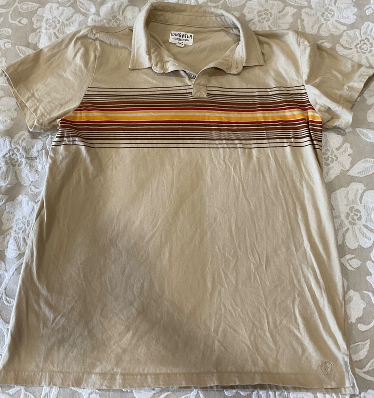 HANG TEN mens retro CLASSIC SURFER STRIPE polo Sz L in EXCELLENT condition!