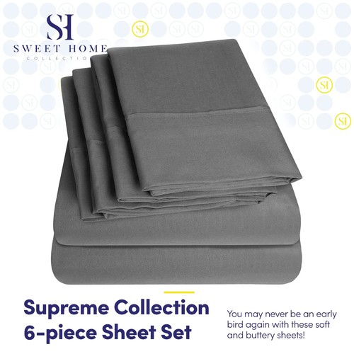 Bed Sheets Queen Size Grey - 6 Piece 1500 Supreme Collection Fine Brushed Mic... - Picture 2 of 7