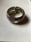 Bracelet Vtg Retro Mod Enameled Hinged Clamper Purples, Silver Bulls-eye Swirls — photo 4