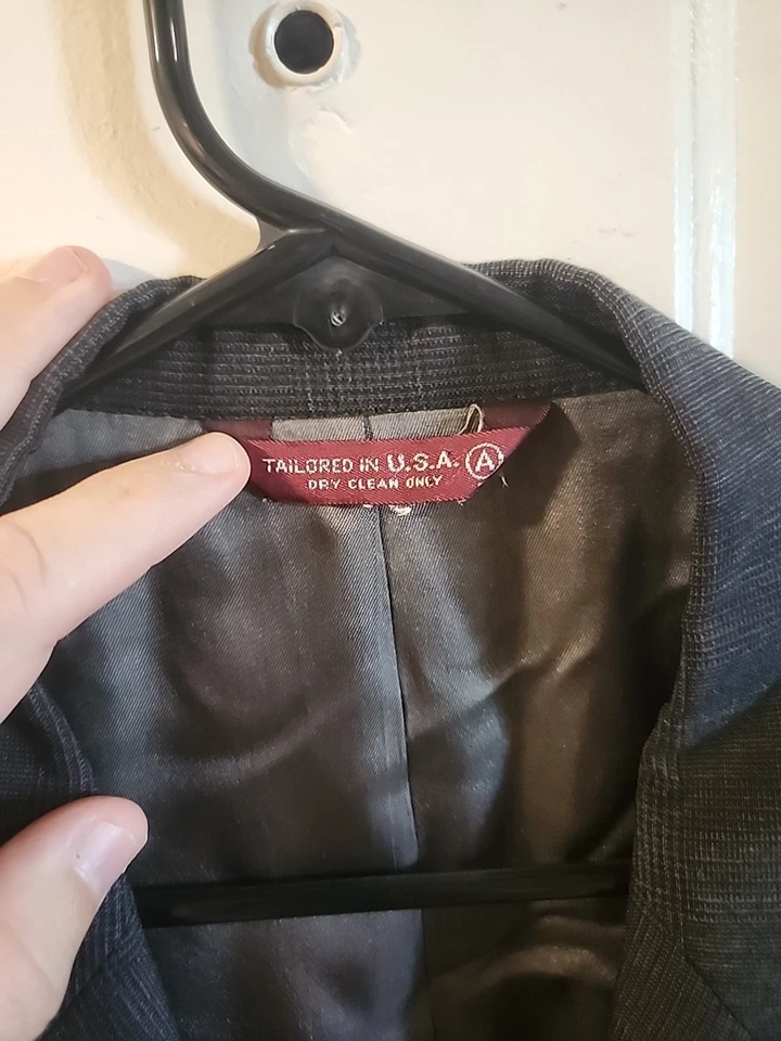 Botany 500 Command Performance Hombre Talla 44L Negro Gris Cuadros Dos Botones Muesca Foto 3 de 4