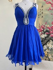Y2K JOVANI Blue 100% SILK  Mini Dress Embellished Crystal Keyhole Size 4 Prom