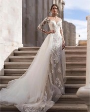 Exquisite Lace Mermaid Detachable Train Wedding Dresses Bridal Gowns Appliques