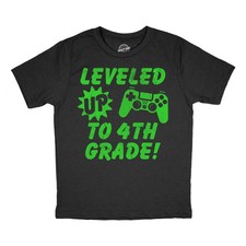 Youth Funny T Shirts Leveled Up to 4th Grade Sarcastic Video Game Graphic