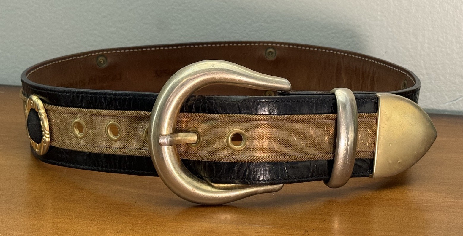 VTG Streets Ahead Gold Metal Mesh Chainmail Black Leather Belt Santa Monica CA