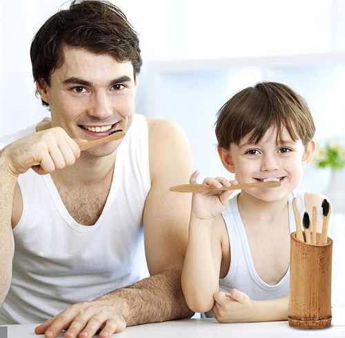 Spazzolini da Denti in Bambù (Confezione da 10), Spazzolino Medio Senza BPA con Setole Solide, Ec - Foto 2 di 7