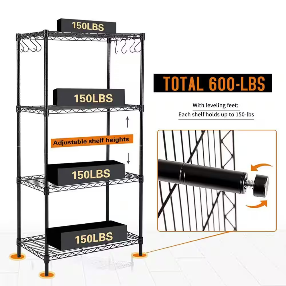 Black 4-Tier Adjustable Metal Garage Storage Shelving Unit (23.6 In. W X 47 In. 